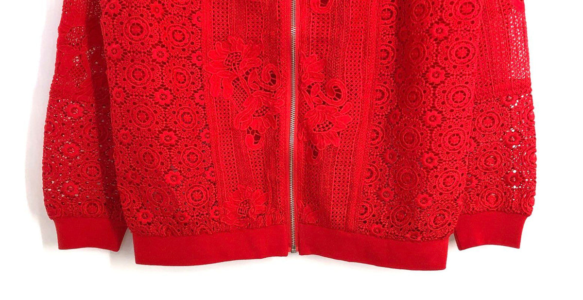 Chico's Women's Red Lace Full Zip Bomber Jacket NWT Sz 0