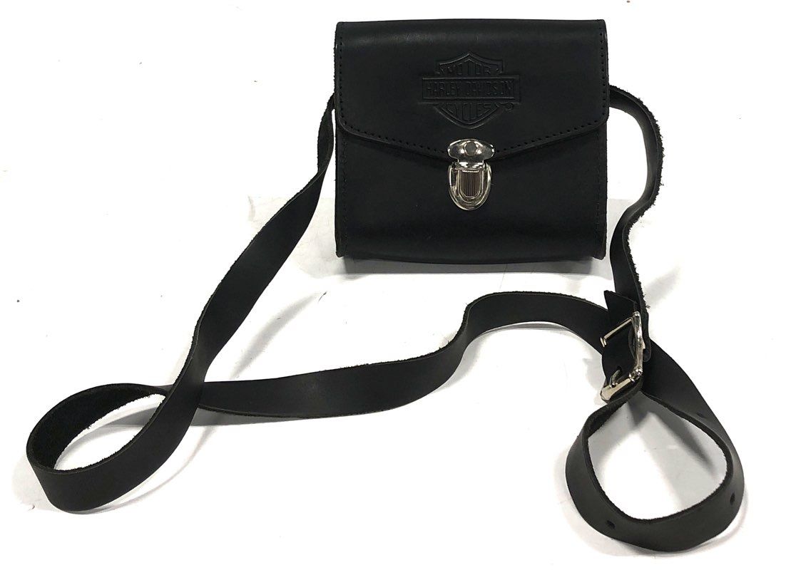 Vintage Harley Davidson Black Leather Crossbody Bag Purse Silver Hardware