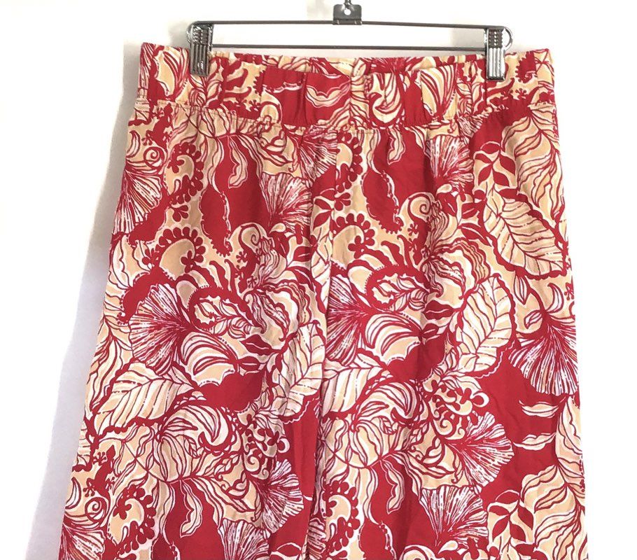 Lilly Pulitzer Women's Red Floral Wide Leg Viscose Blend Lounge Pants Sz S