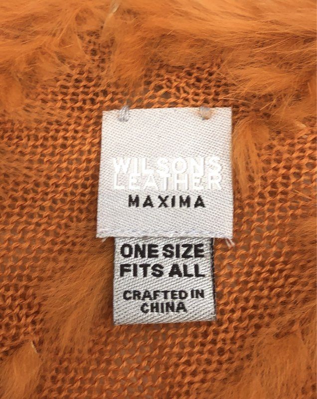 Wilsons Leather Maxima Women's Burnt Orange Knit Fur Trim Poncho OSFA
