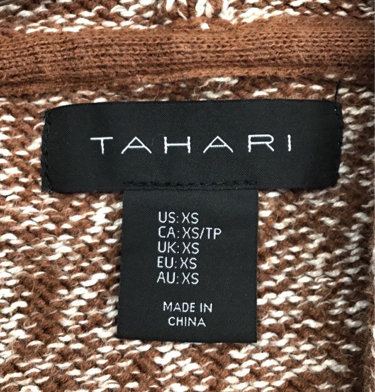 Tahari Women's Brown Marl Hooded Open Front Cardigan Sweater Pockets Sz XS