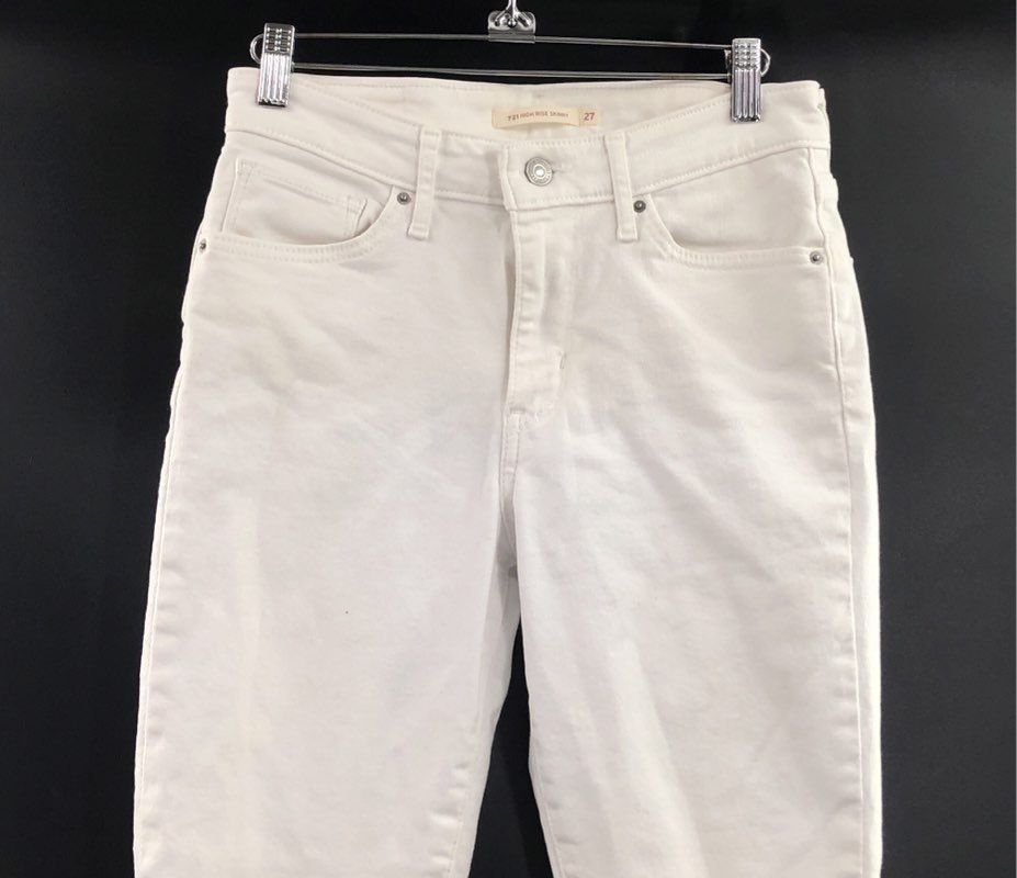 Levi's Women's 721 High Rise Skinny Jeans White Distressed Raw Hem Sz 27