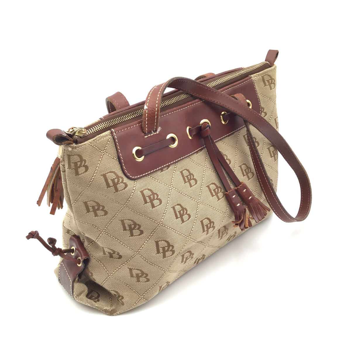 Authentic Dooney &amp; Bourke Women&#39;s Brown Luxury Monogram Tote Bag - COA Included