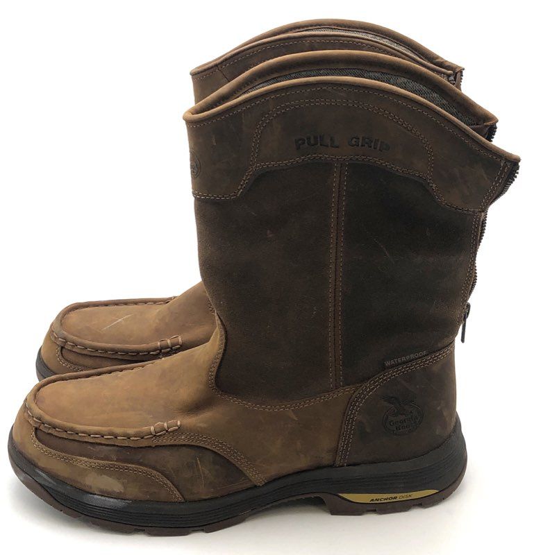 Georgia Boot Athens Brown Waterproof 11" Pull On Work Boots Men's Size 13W
