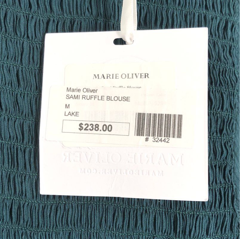 Marie Oliver Women's Sami Ruffle Blouse Lake Dark Green 100% Silk NWT Size M