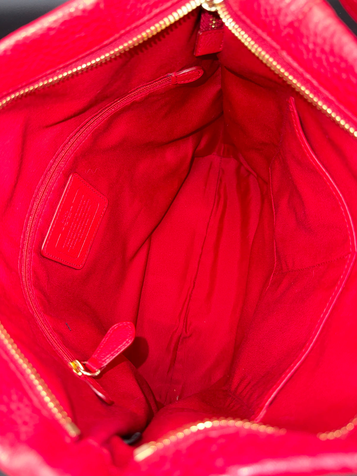 Coach Red Pebbled Leather Crossbody Bag Gold Hardware COA