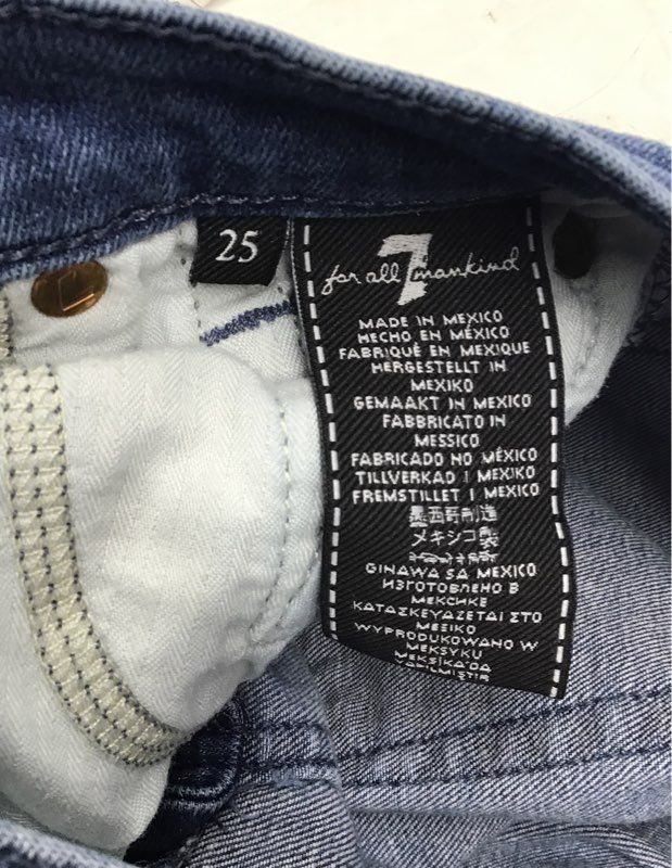 7 For All Mankind Women's Blue High Rise Exposed Button Fly Skinny Jeans Sz 25