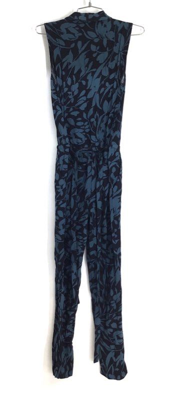LOFT Women's Navy Teal Floral Print Sleeveless Surplice V-Neck Jumpsuit Sz 0T
