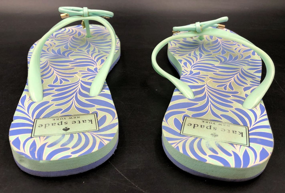 Kate Spade Women&#39;s Blue/Teal Floral Print Flip Flop Sandals - Size 10 (+COA)