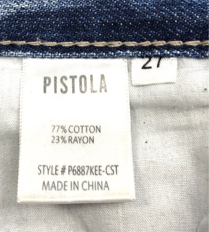Pistola Women's Blue Distressed Frayed Side Stripe High Rise Straight Jeans 27