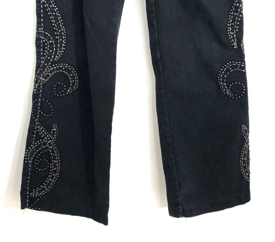 Brazil Roxx Women's Black Embellished Studded Scroll Y2K Bootcut Jeans Sz 8