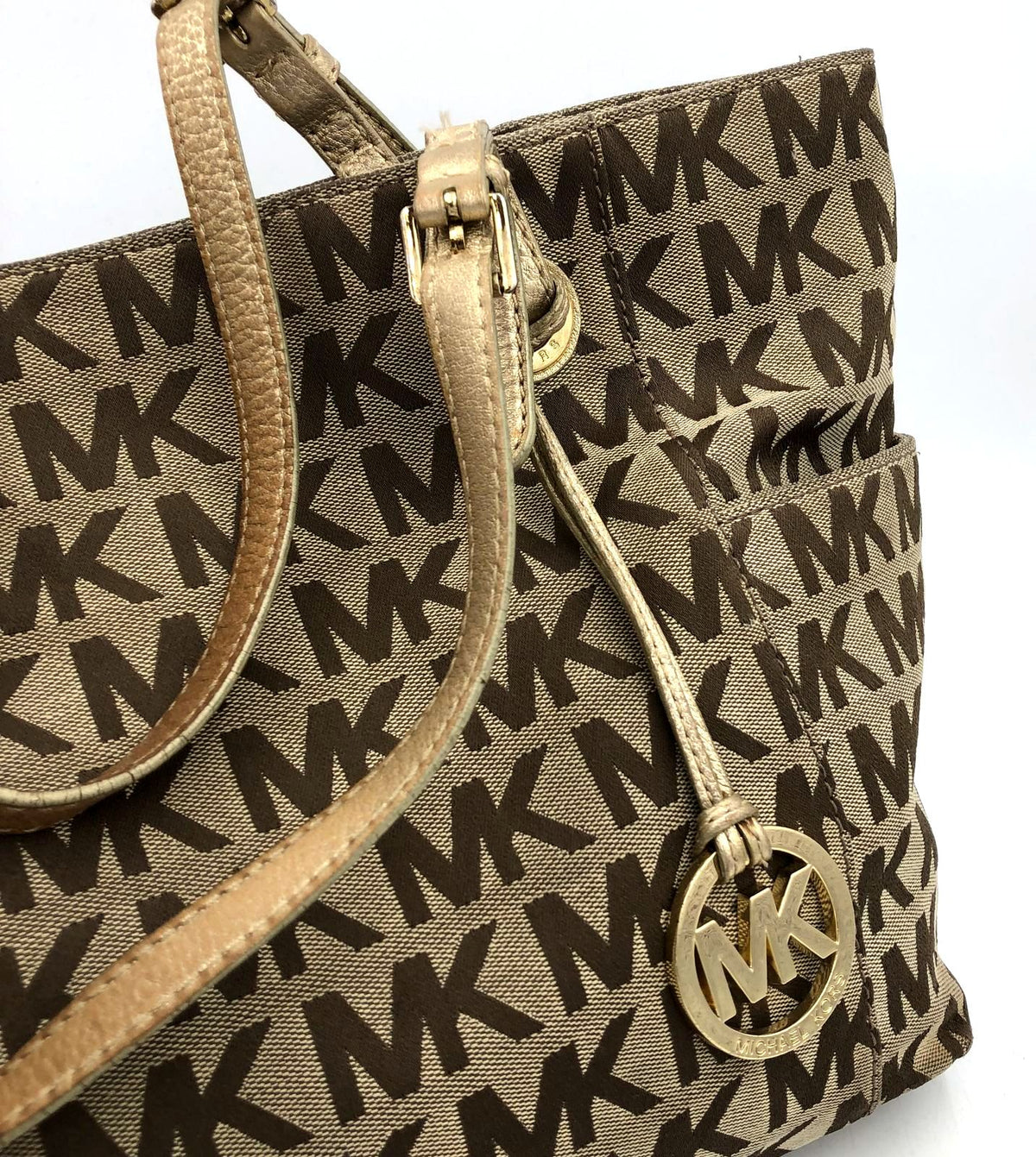 Authentic Michael Kors Luxury Women&#39;s Tan Brown Canvas Tote Bag - COA Included