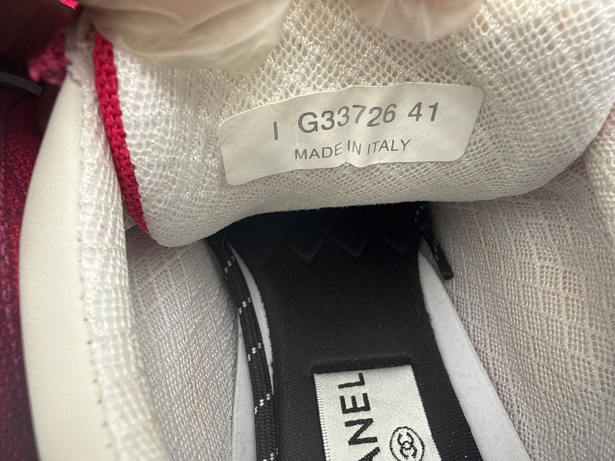 Chanel Inspired Women's Fuchsia Pink/Silver/White CC Logo Sneakers - Size 41