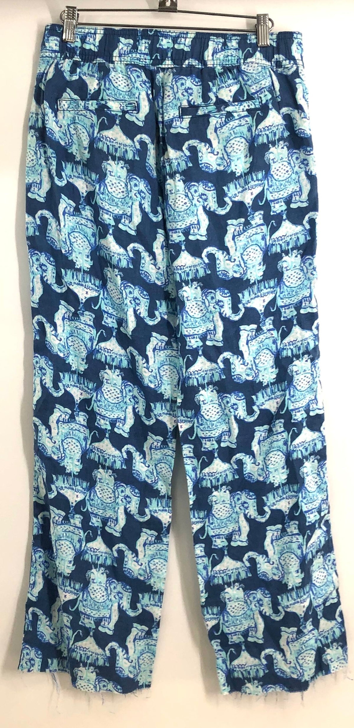 Lilly Pulitzer Women's Florita Linen Pant Deep Indigo Joy Ride Elephant Sz S NWT