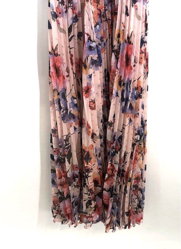 Sam and Jess Women's Pleated Maxi Dress Blush Coral Floral Halter Neck NWT Sz 8