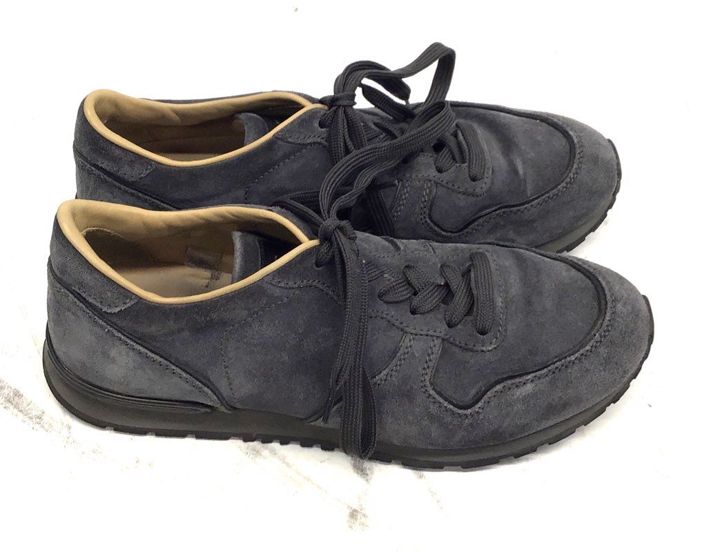 Tod's Men's Grey Suede Low Top Sneakers Gommino Pebble Heel Size 7.5