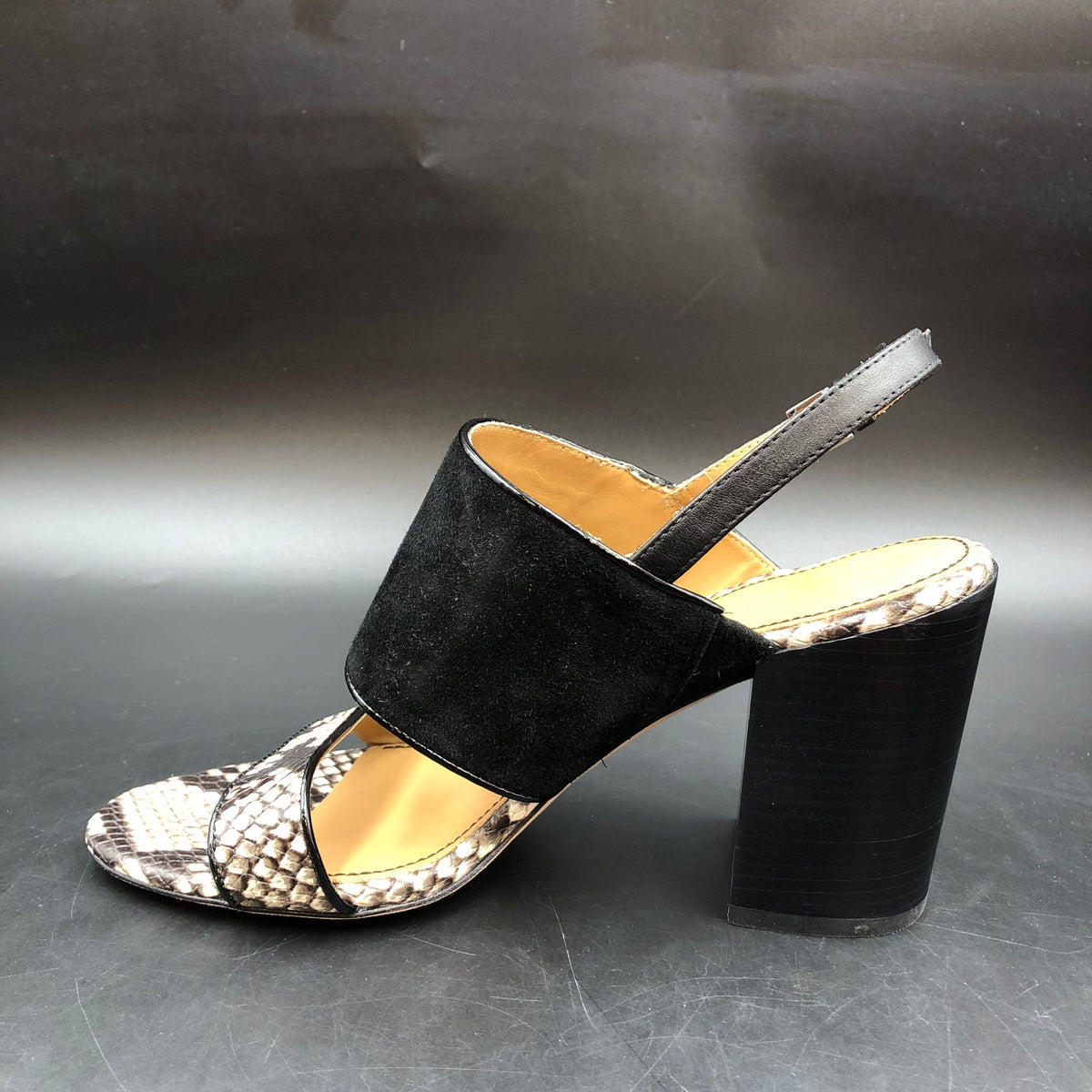 Tory Burch Black Suede Snakeskin Block Heel Sandals Size 7 COA