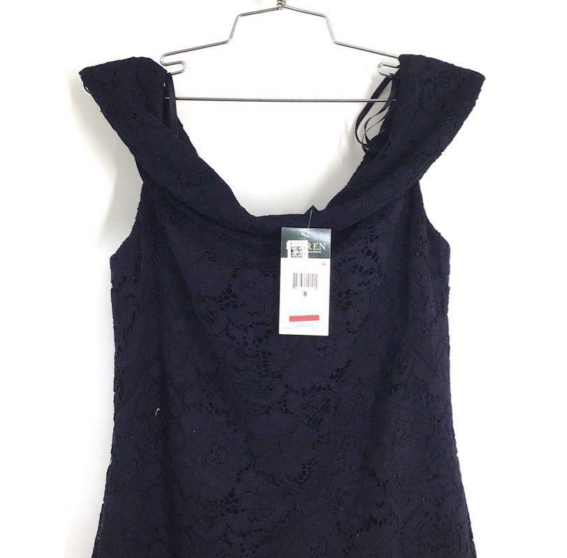 Lauren Ralph Lauren Women's Navy Lace Off Shoulder Sheath Dress NWT Sz 8
