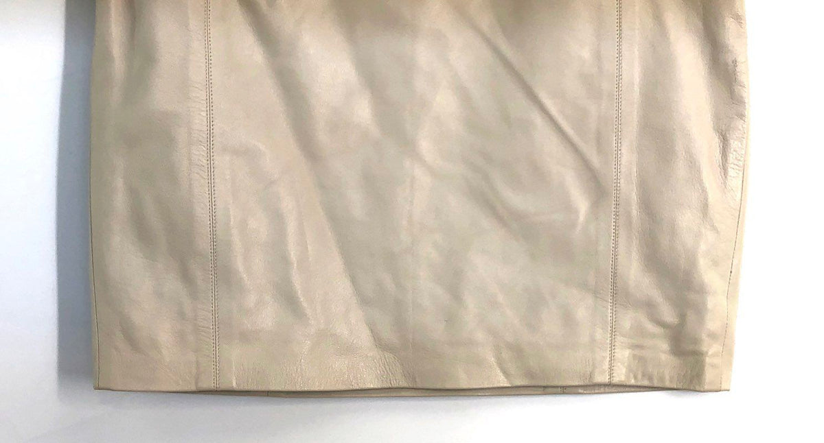 Fiona London Women's Vintage Y2K Cream Leather Pencil Mini Skirt Lined Sz 8