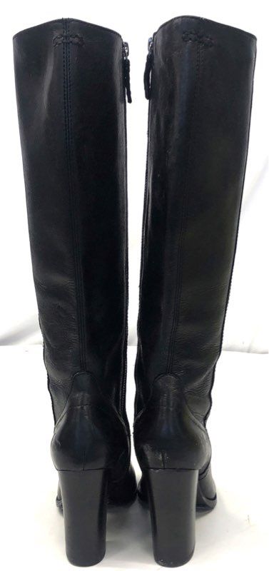 Frye Regina Black Leather Tall Side Zip Block Heel Boots Women's Size 5.5