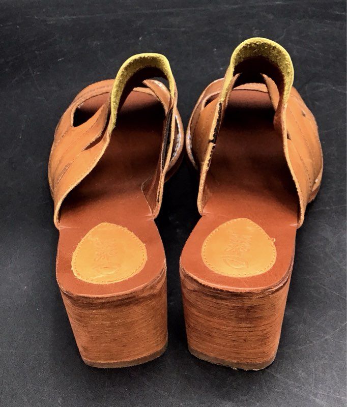 Sergio Tomani Brown Leather Cutout Block Heel Mules Sandals Womens Size EU 40