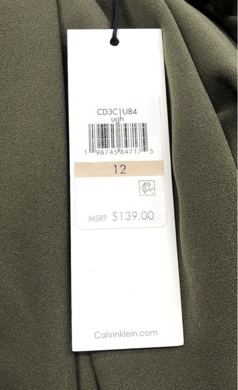Calvin Klein Women's Olive Green Ruffle V-Neck Wide Leg Jumpsuit Sz 12 NWT