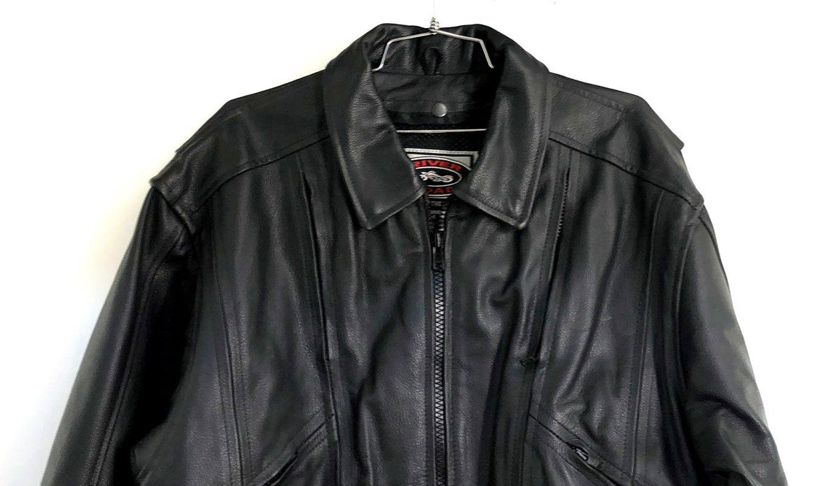 River Road Men's Black Leather Motorcycle Cruiser Jacket Vented Sz 44