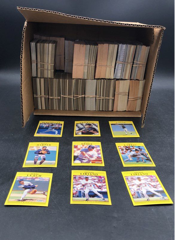 11.09 lbs Mixed Lot Of Fleer Football, Baseball MLB Cards. Medium Box, Unsorted
