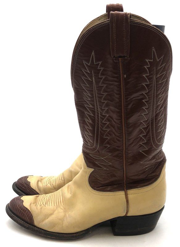 Vintage 80s Tony Lama Two Tone Brown Tan Leather Western Cowboy Boots Size 8D
