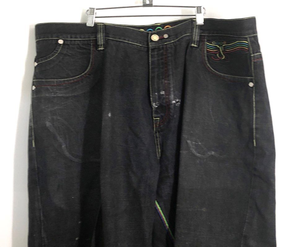 Vintage Coogi Men's Black Embroidered Streetwear Graphic Baggy Jeans Sz 48x36