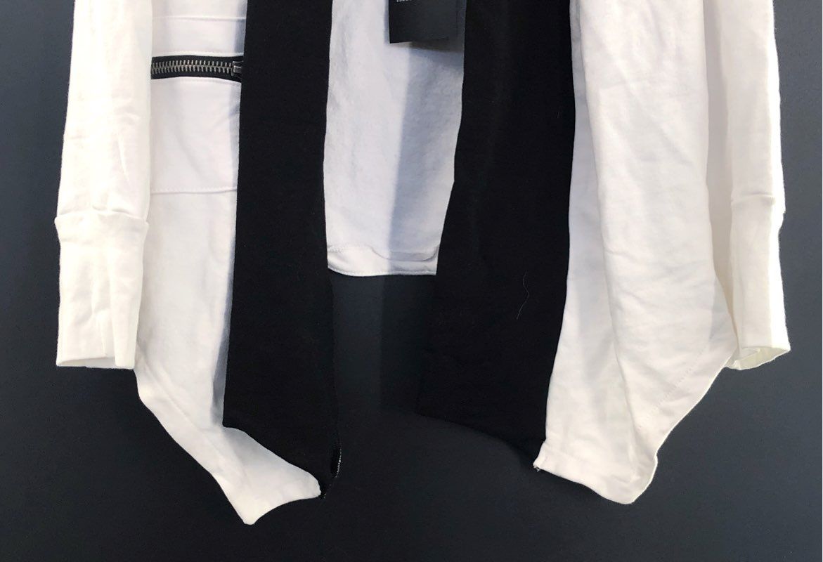 Chaser Women's White Black Open Front Cotton Cardigan Sweatshirt Jacket NWT Sz S