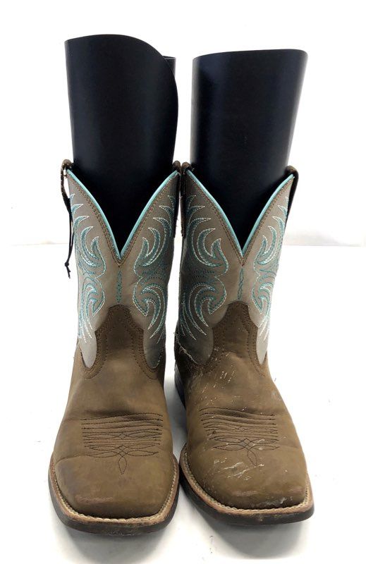 Ariat Brown and Teal Embroidered Square Toe Western Cowboy Boots Size 5.5