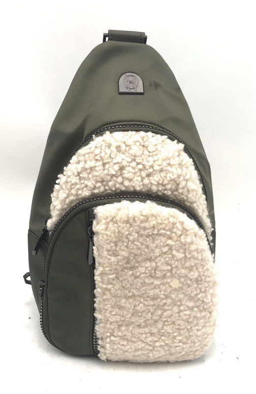 House of Harlow 1960 Olive Green Nylon Sherpa Sling Crossbody Bag NWT