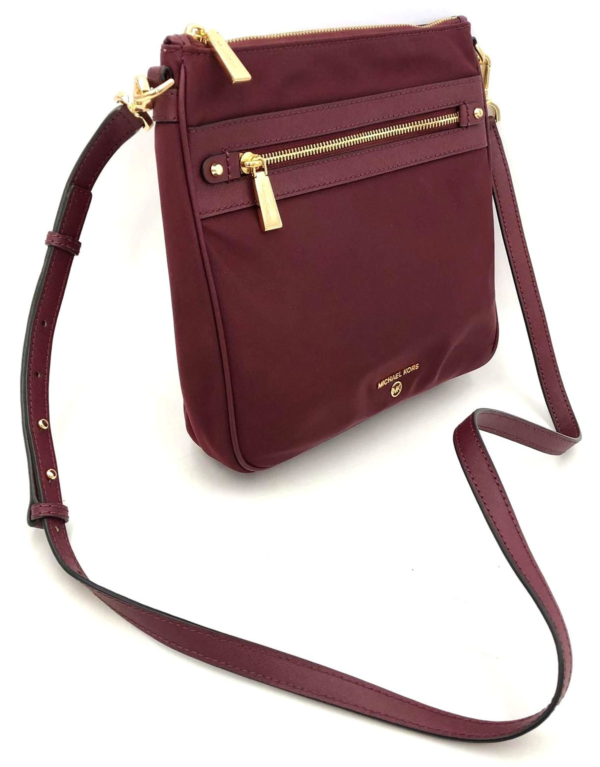 Michael Kors Burgundy Nylon Crossbody Bag w/ Leather Trim & Gold Accents (+COA)