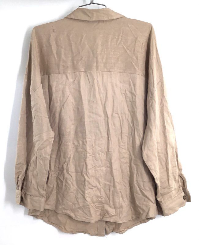 ASOS DESIGN Women's Tan Viscose Linen Blend Curve Oversized Button Shirt Sz 14