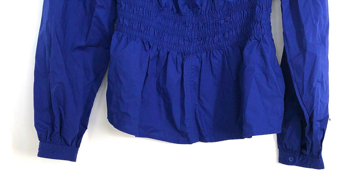 Gap Women's Blue Smocked Waist Peplum Top Puff Sleeve Cotton NWT Sz XXS