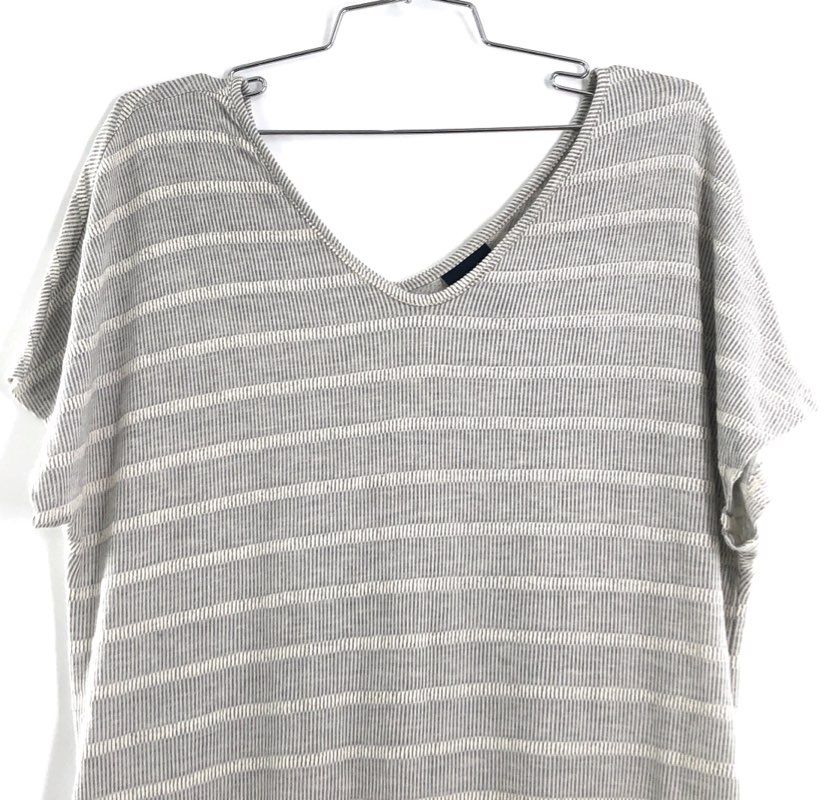Daytrip Women's Gray White Striped Ribbed V-Neck Curved Hem Tunic Dress Size S