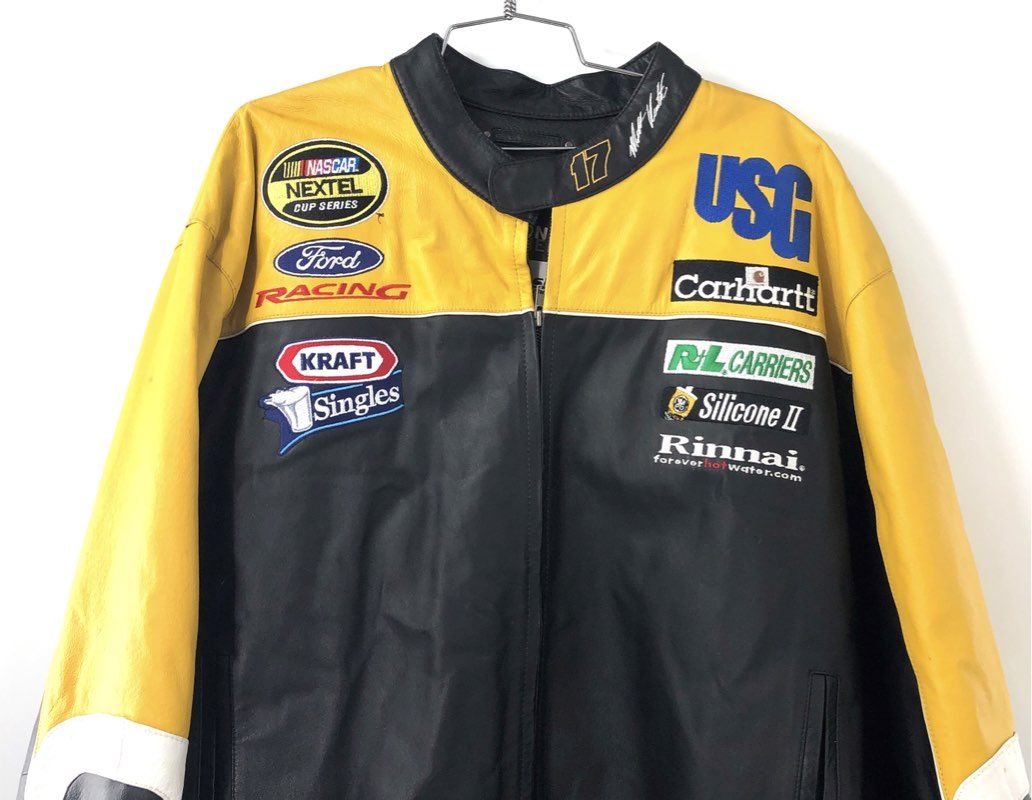 Chase Authentics Nascar Matt Kenseth #17 DeWalt Leather Jacket Yellow Black Sz