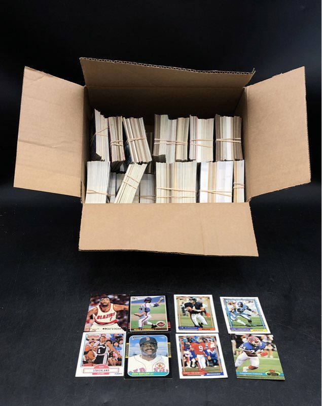 11.6 lbs. Lot Of Mixed Sports Baseball, Basketball, Cards. Medium Box, Unsorted