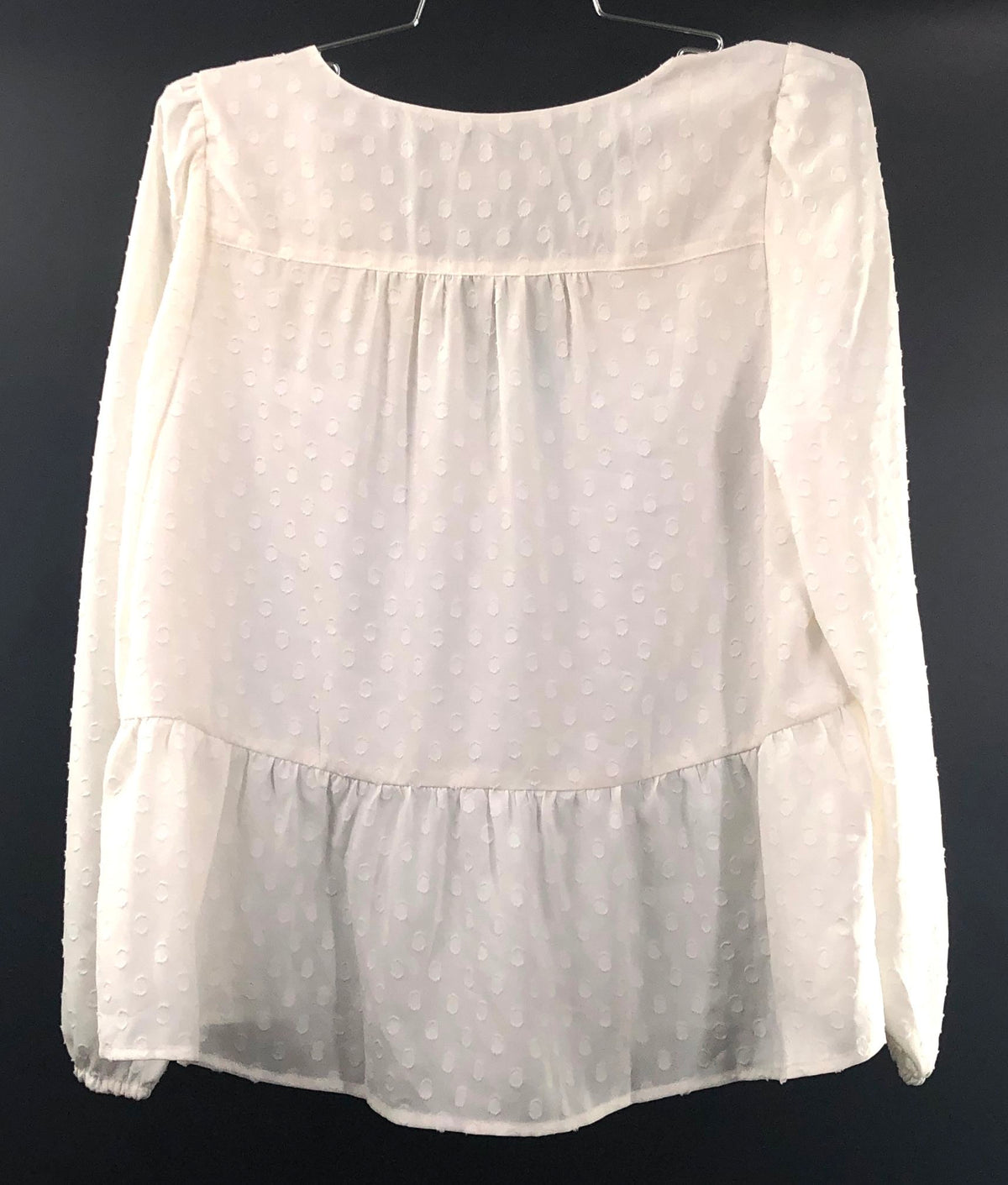 LOFT Women's White Swiss Dot V-Neck Peplum Blouse Long Sleeve Sz SP NWT