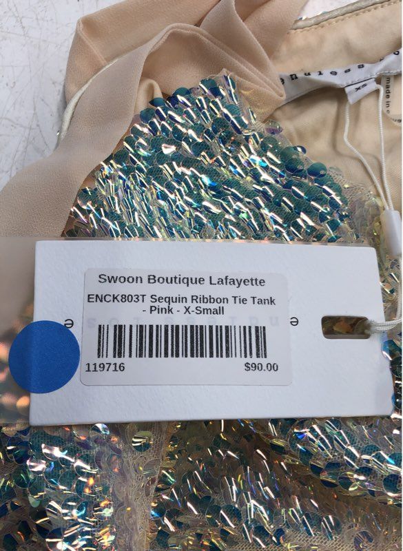 NWT Endless Rose Women's Pink Sequin Ribbon Tie Tank - Size XS