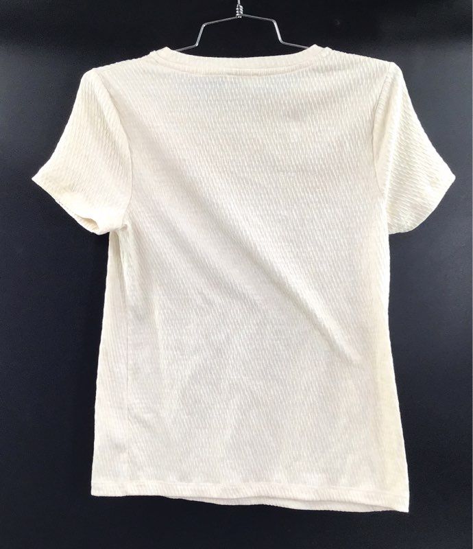 Anthropologie Women's Cream Textured Ribbed Short Sleeve T-Shirt Top Sz XS