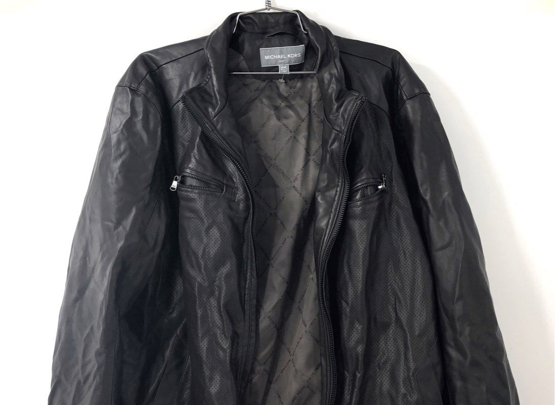 Michael Kors Men's Faux Leather Racer Jacket Espresso Perforated NWT Sz 2XL