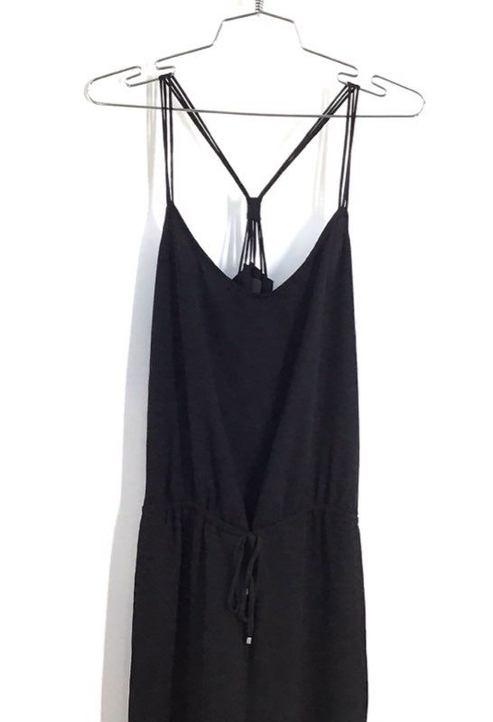 Greylin Women's Black Wide Leg Spaghetti Strap Drawstring Jumpsuit Sz L