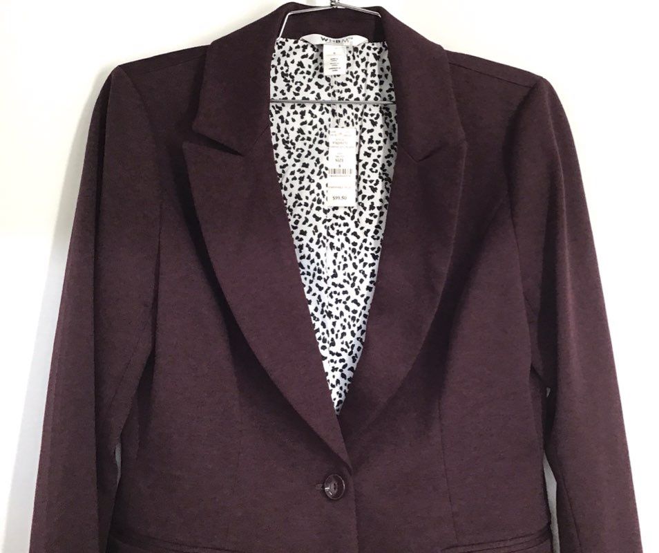 White House Black Market Women's Plum LS Stretch Everyday Knit Blazer Sz 8 NWT
