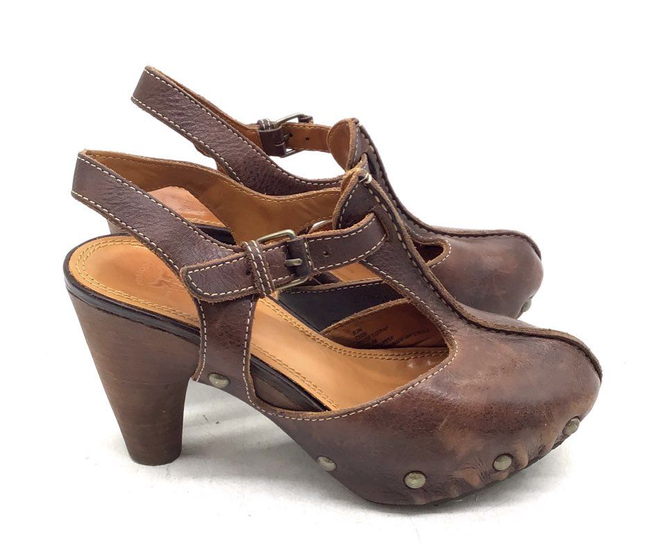 Frye Women's Brown Reese T Strap Slingback Heel - Size 6.5M