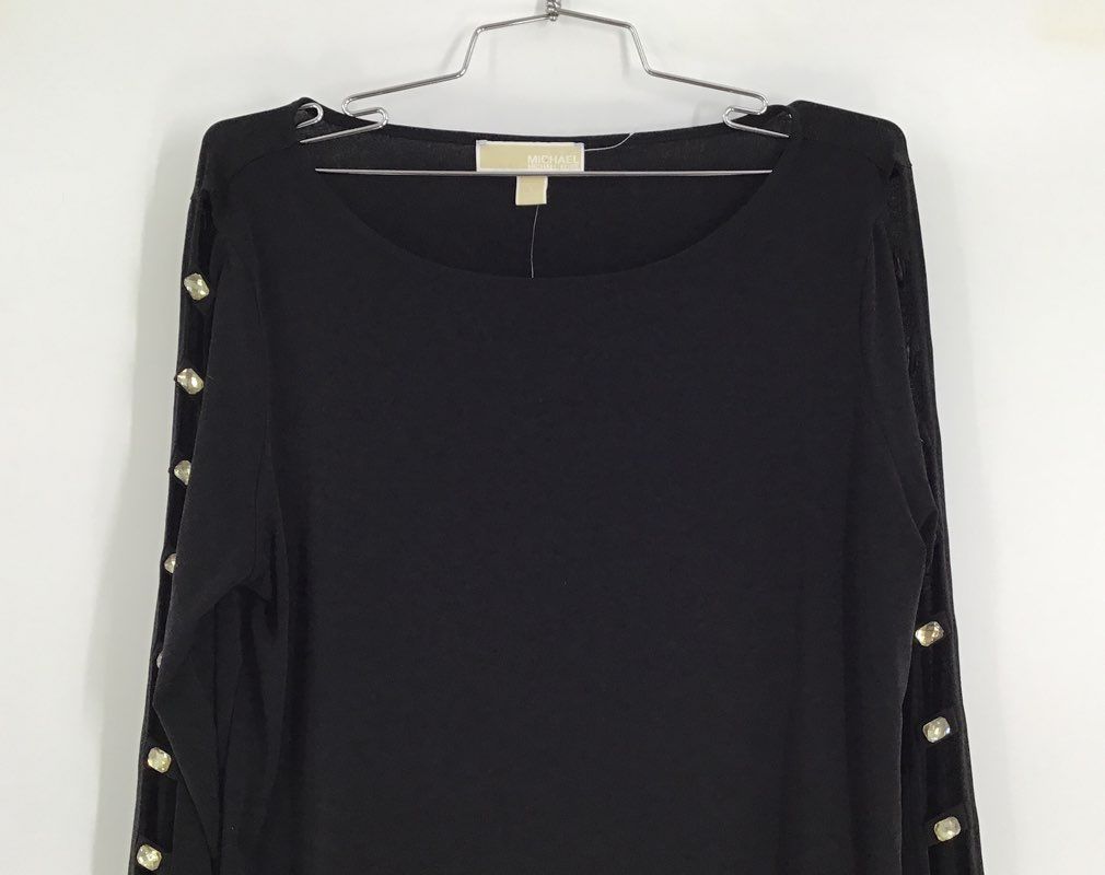 NWT Michael Kors Women&#39;s Black Long Sleeve Round Neck Pullover Top - Size L