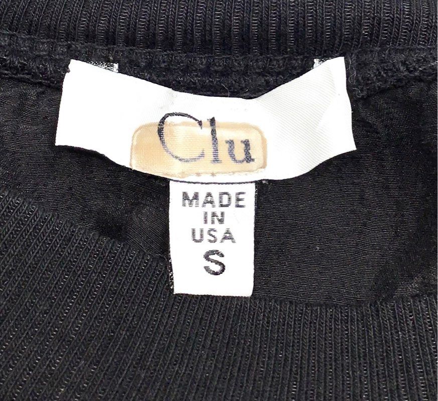 Clu Women's Black Sweatshirt White Contrast Pleated Satin Back Mixed Media Sz S