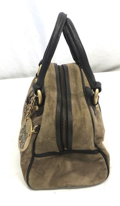 Vintage 2000s Juicy Couture Olive Velour Crown Embroidered Bowler Satchel Bag