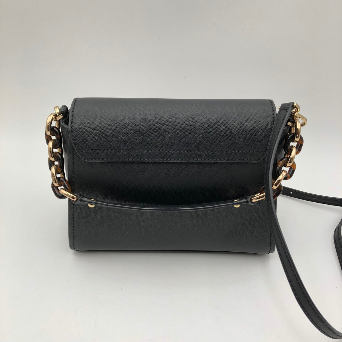 Michael Kors Black Lea Jet Set Crossbody Bag Gold Tortoise Hardware COA